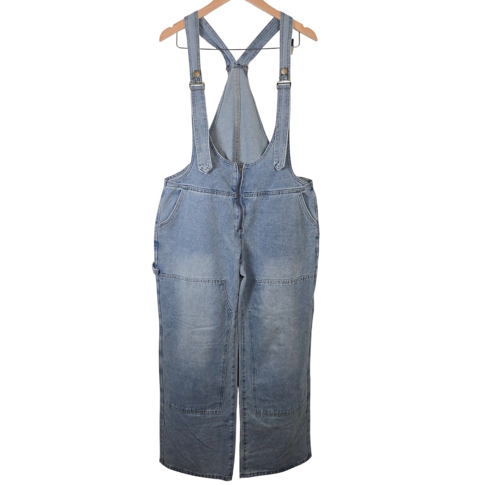 Womens XL Light Wash Denim Wide Leg‎ Carpenter Overalls